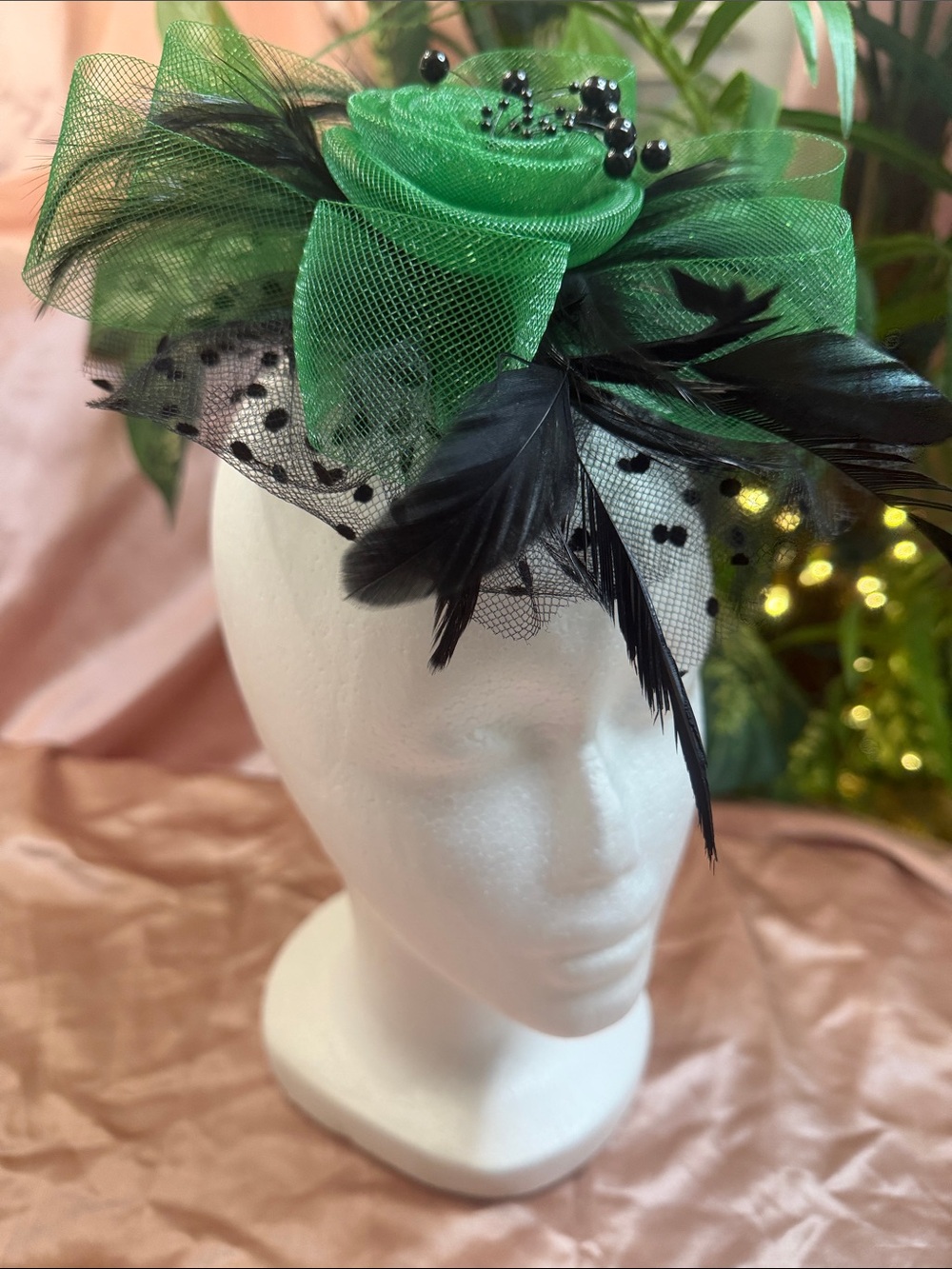 Green & Black Feathered Fascinator Headpiece